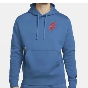 S Mens Nike Sportswear Sport Essentials+ Fleece Double Swoosh Hoodie DM6873 Blue